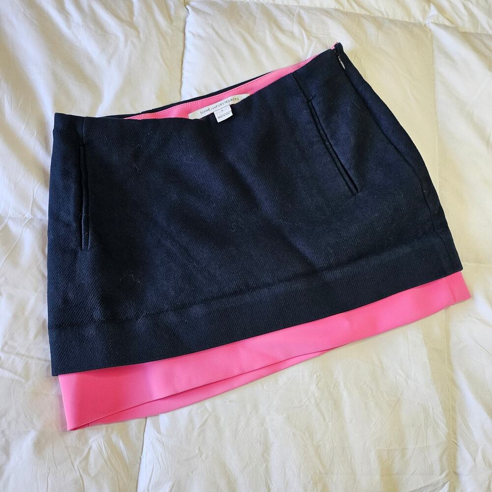 DVF Elley Black Pink Color Block Mini Skirt Size 0